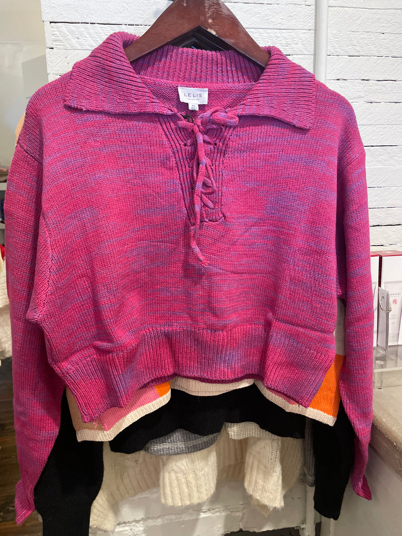 Magenta Lace Up Sweater