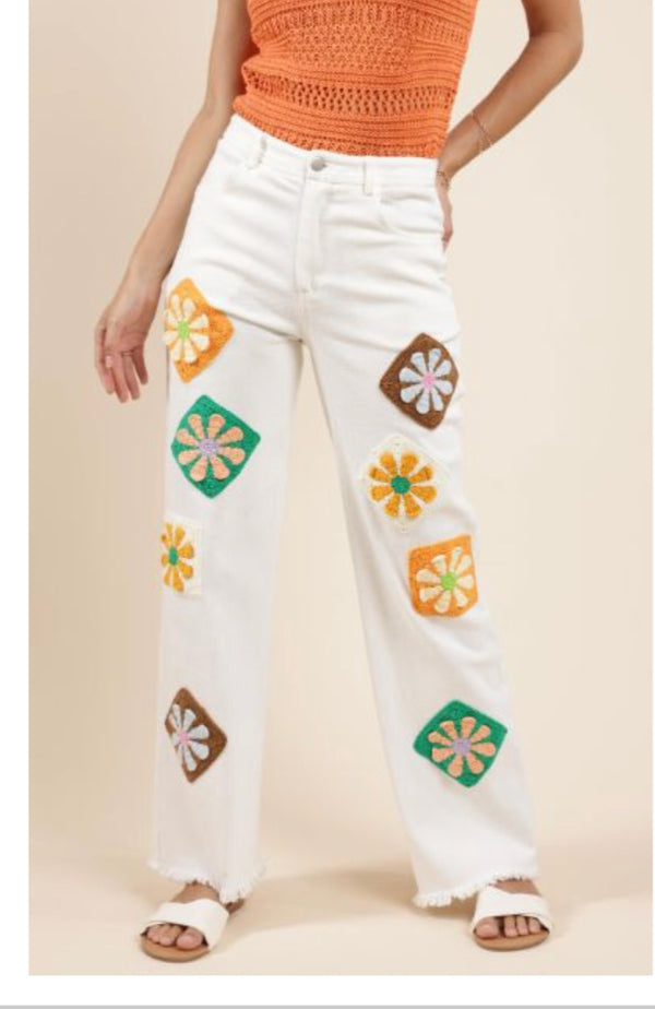Full Bloom Crochet Denim