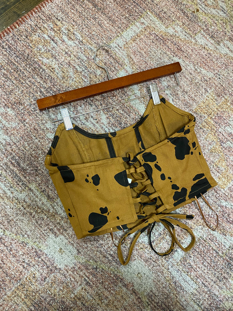 Cow Print Denim Corset